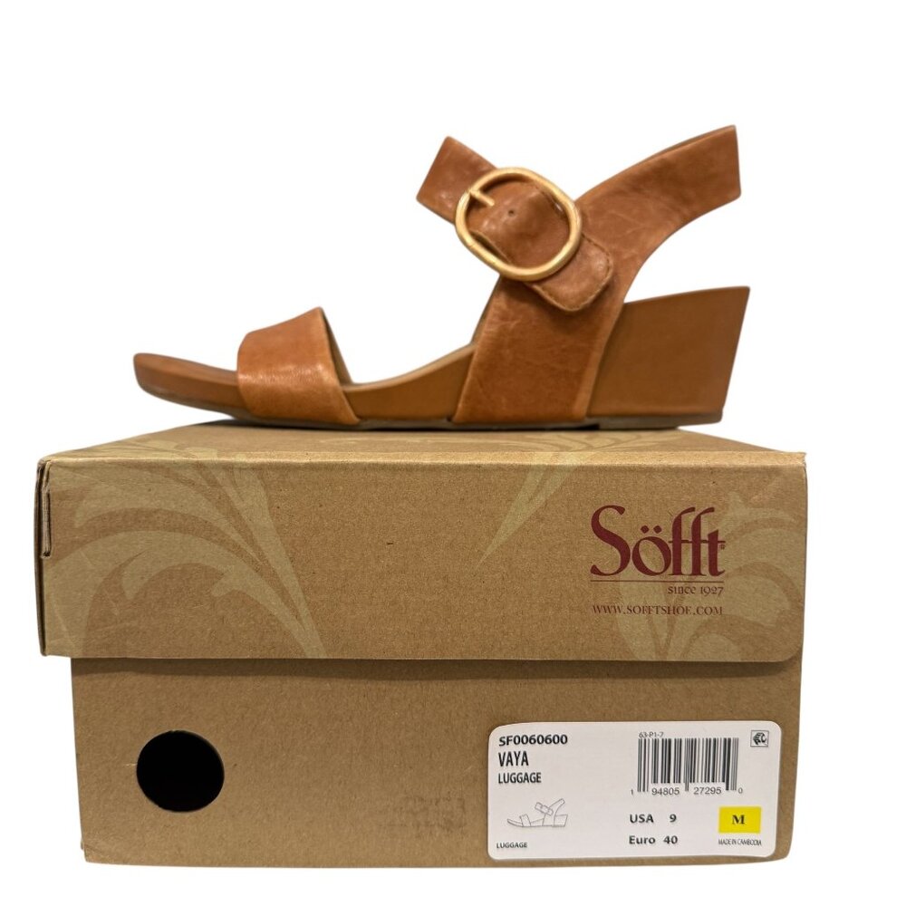 Söfft Vaya Leather Wedge Sandals Adjustable Strap Comfort Soft Footbed Size 9 M